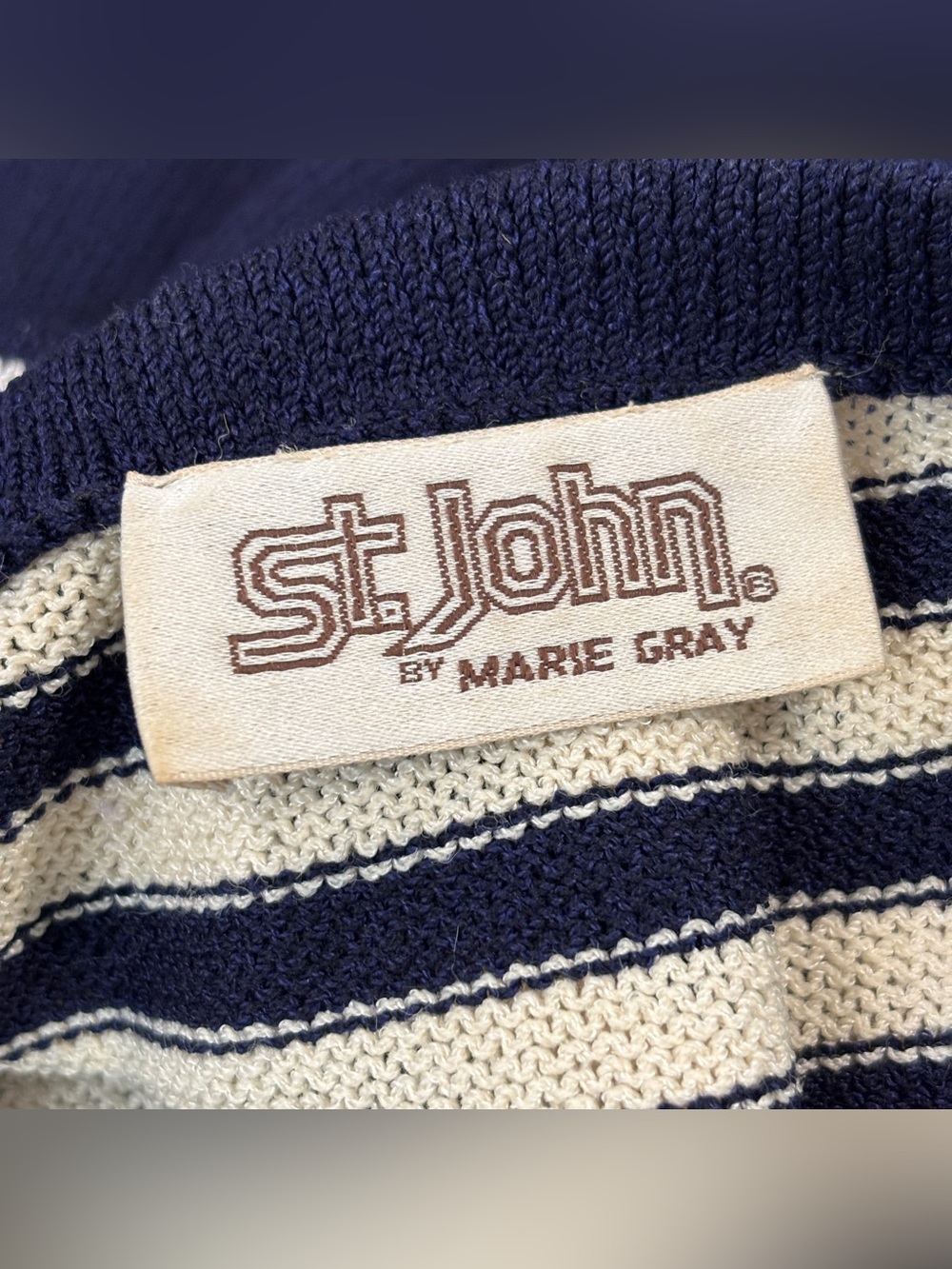 St John by Marie Gray Vintage Striped Navy Blue Knit Midi Dress Size 6 - Picture 13 of 14
